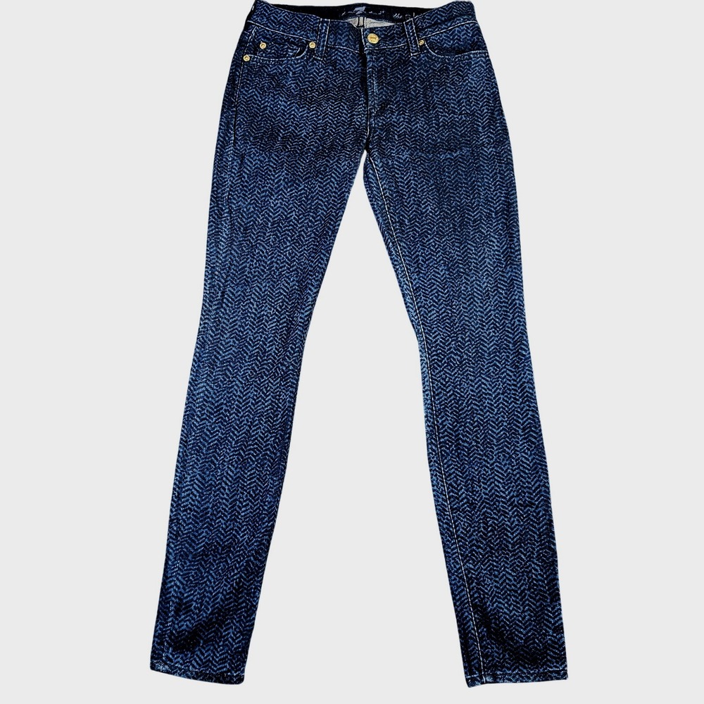 7 For All Mankind Ankle Skinny Jeans Womens 27 Herringbone Print Dark‎ Wash